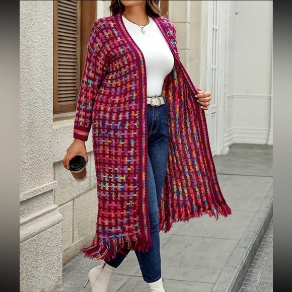 Boho Tassel Fringe Knit Sweater Cardigan Pink - Picture 3 of 13